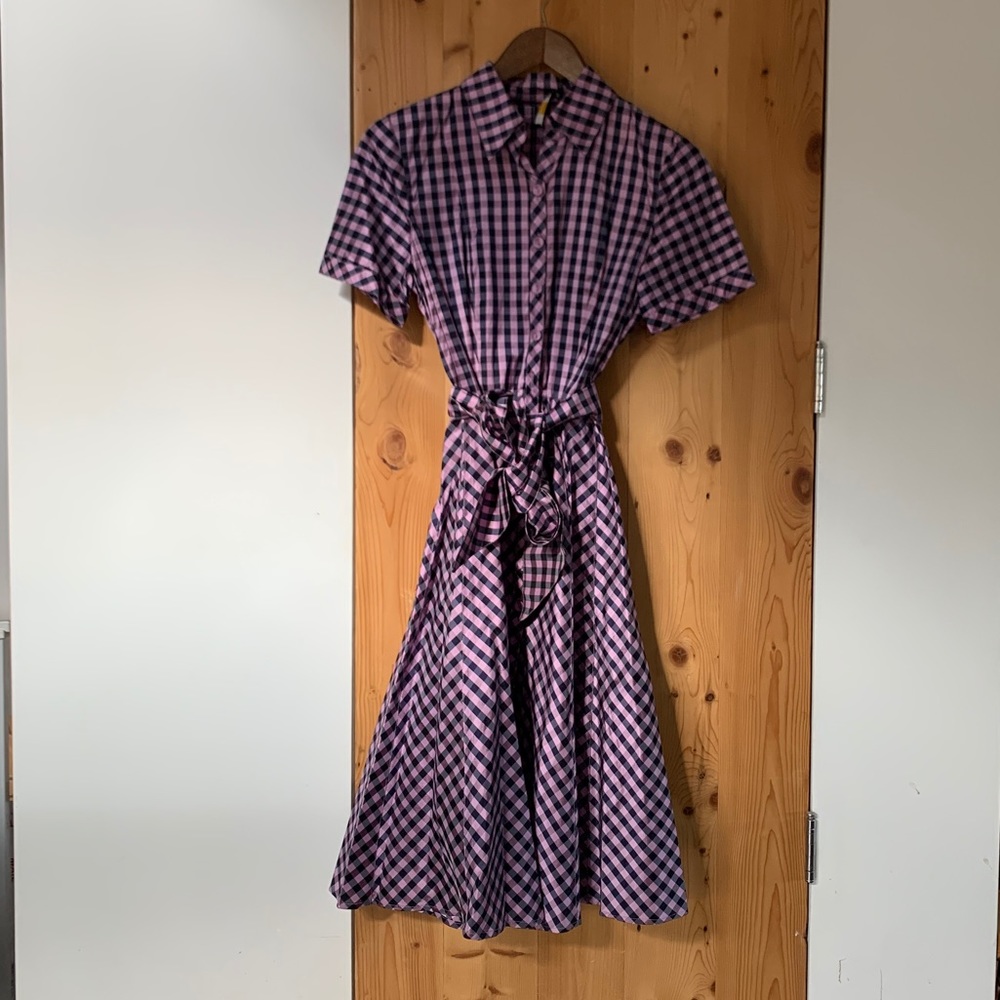 Rockabilly lavendar + navy blue plaid shirtdress